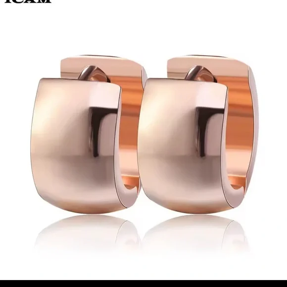 18k Finish Rose Gold Huggie Hoop Earrings - Picture 3 of 3